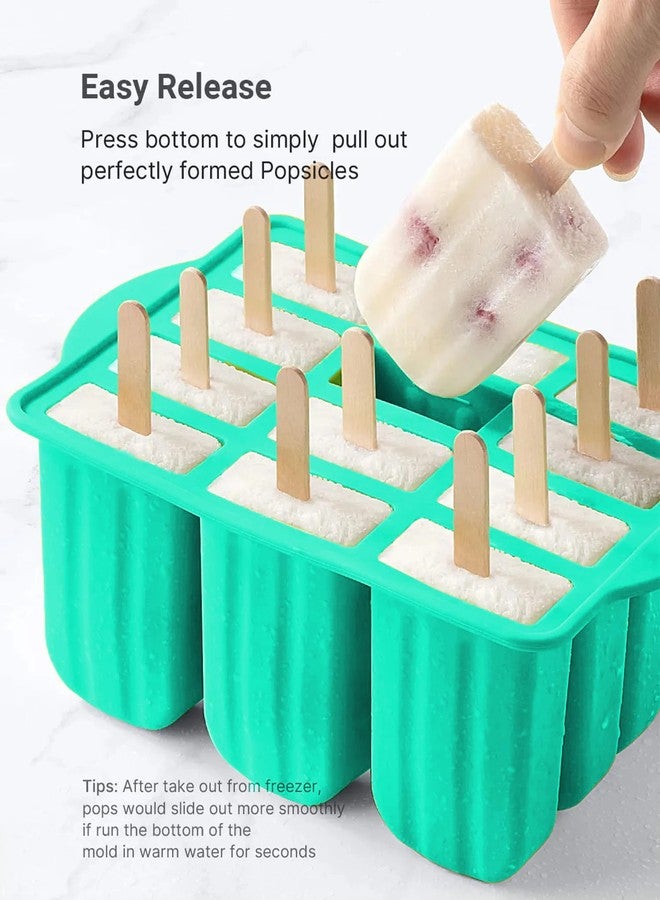 Elecphbo 12 Cavities Silicone Popsicle Molds,Popsicle Molds, Food Grade Cake Molds for Ice Cream,Complimentary 50 sticks,green - Image 4